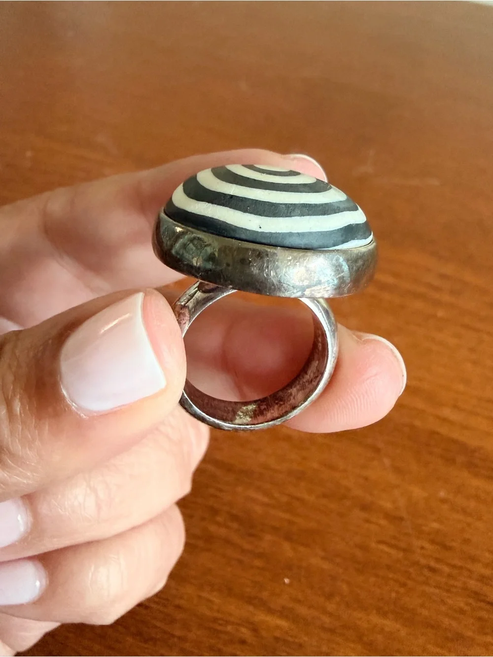 Spiral Pattern Black & White Statement Ring Size 7